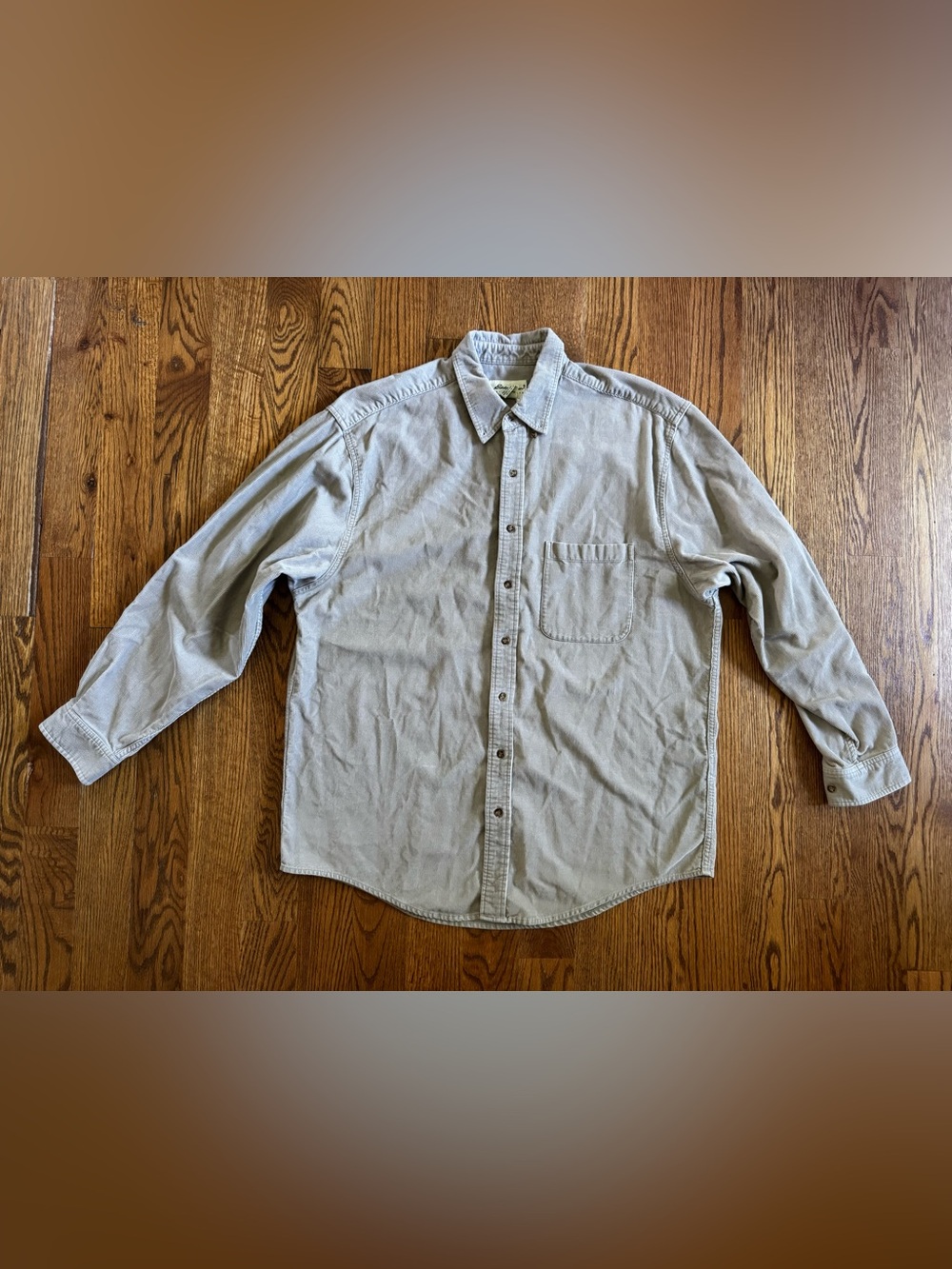Eddie Bauer Men’s L Tall Gray Corduroy Button Down Shirt 100% Cotton